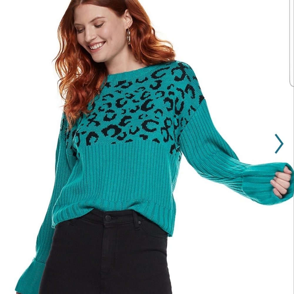 Women's Teal Cheetah Turtleneck Nine West Large